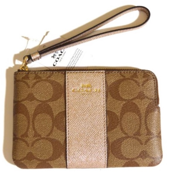 Coach Handbags - COACH BROWN GOLD WRISTLET WITH STRAP NEW WITH TAG